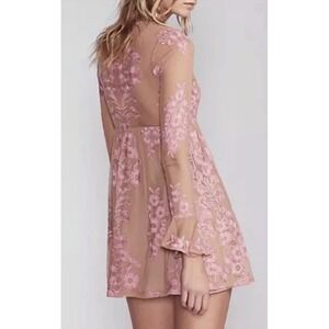 For Love & Lemons XS Embroidery Mesh Mini Dress Blush Pink Floral Sheer Romantic